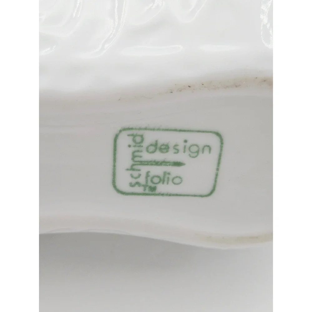 Schmid Design Folio White Ceramic Peanut Lidded Trinket Candy Dish Box 6.5